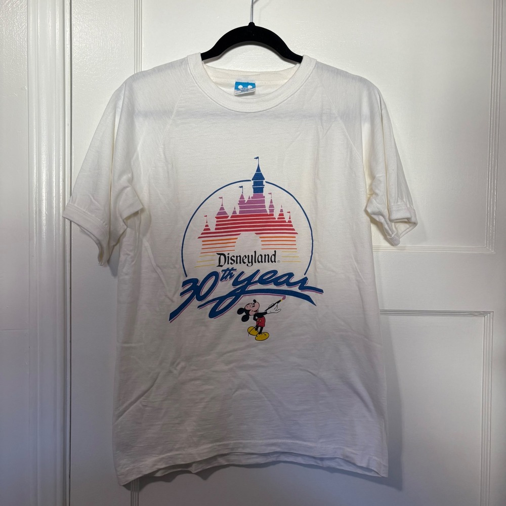 Disneyland 30th Anniversary Mickey Mouse T Shirt White Cotton Medium Vintage